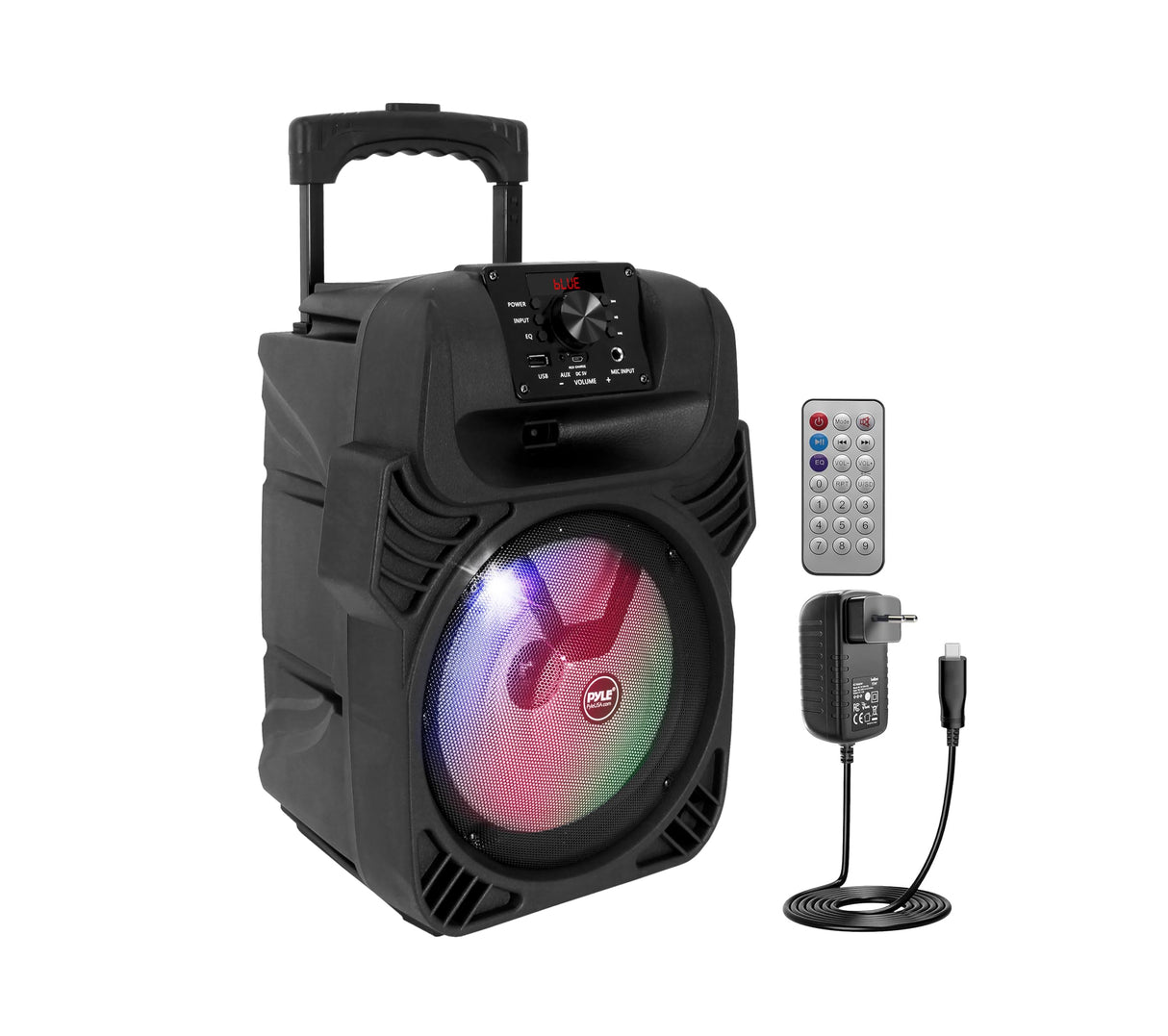 PYLE Altavoz Bluetooth, PA, 400V, Portatil, Recargable, Exteriores, Subwoofer de 8”, Tweeter de 1”, Función de grabación, Micrófono, Luces de Fiesta, Radio USB/SD, Mando a Distancia