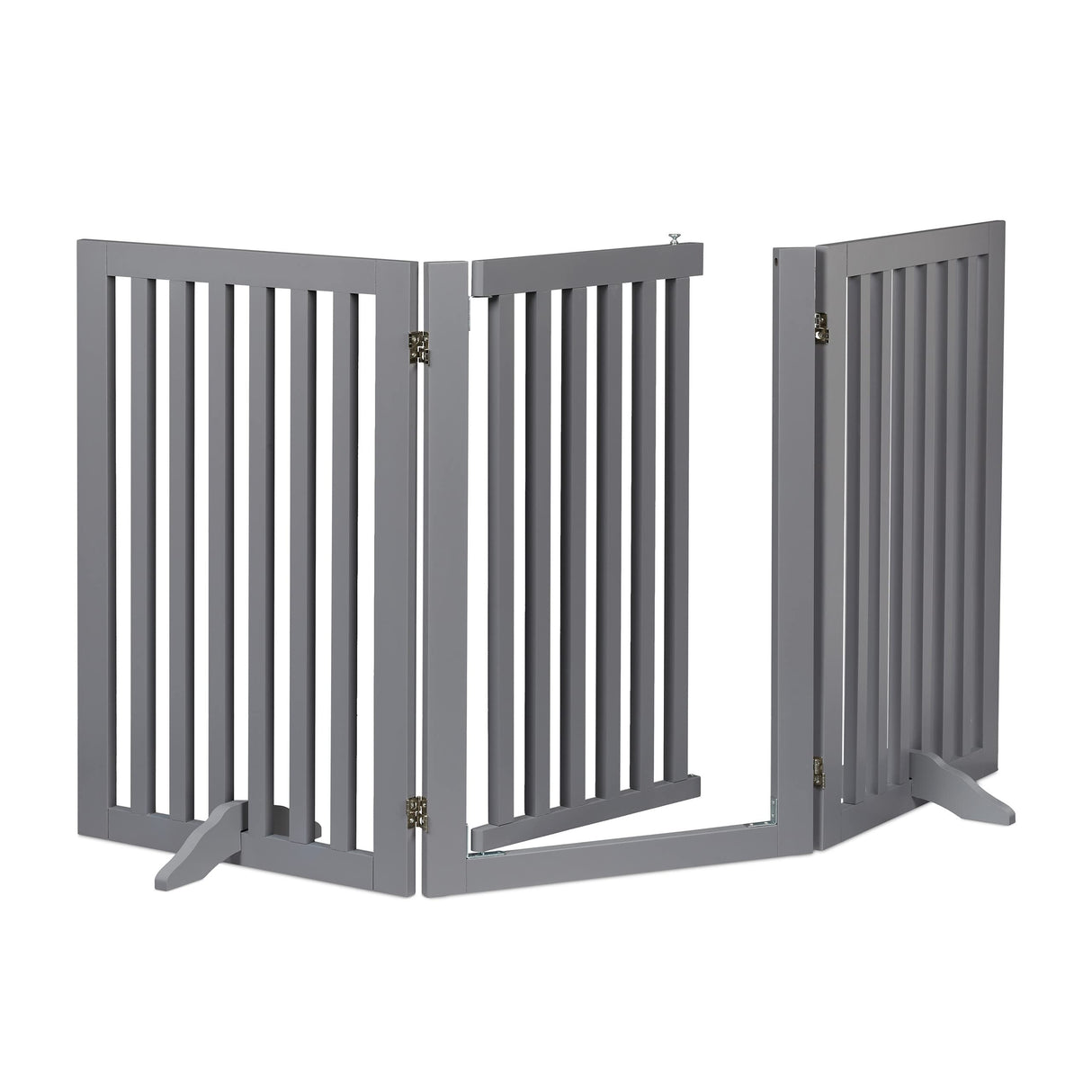 Relaxdays Barrera Seguridad Niños y Animales, Valla Protección Mascotas, Puerta, 70x154cm, Plegable, 3 Paneles, Gris, Tablero de Fibras
