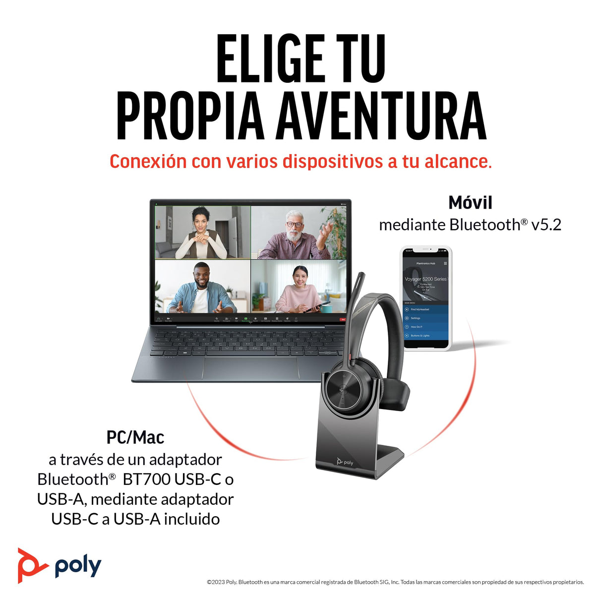 Auricular inalámbrico y soporte de carga Poly Voyager 4310 UC - Auricular Bluetooth monoaural con micrófono de brazo con cancelación de ruido - Conéctalo a PC/dispositivo móvil - Teams (certificado)