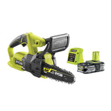 RYOBI - Motosierra Eléctrica Compacta 18V ONE+ 20 cm - Pequeña Herramienta de Poda de Arboles - Tensor de Cadena Lateral - Entregada con 1 Batería 2,5 Ah y 1 Cargador 1,5 A - RY18CS20A-125