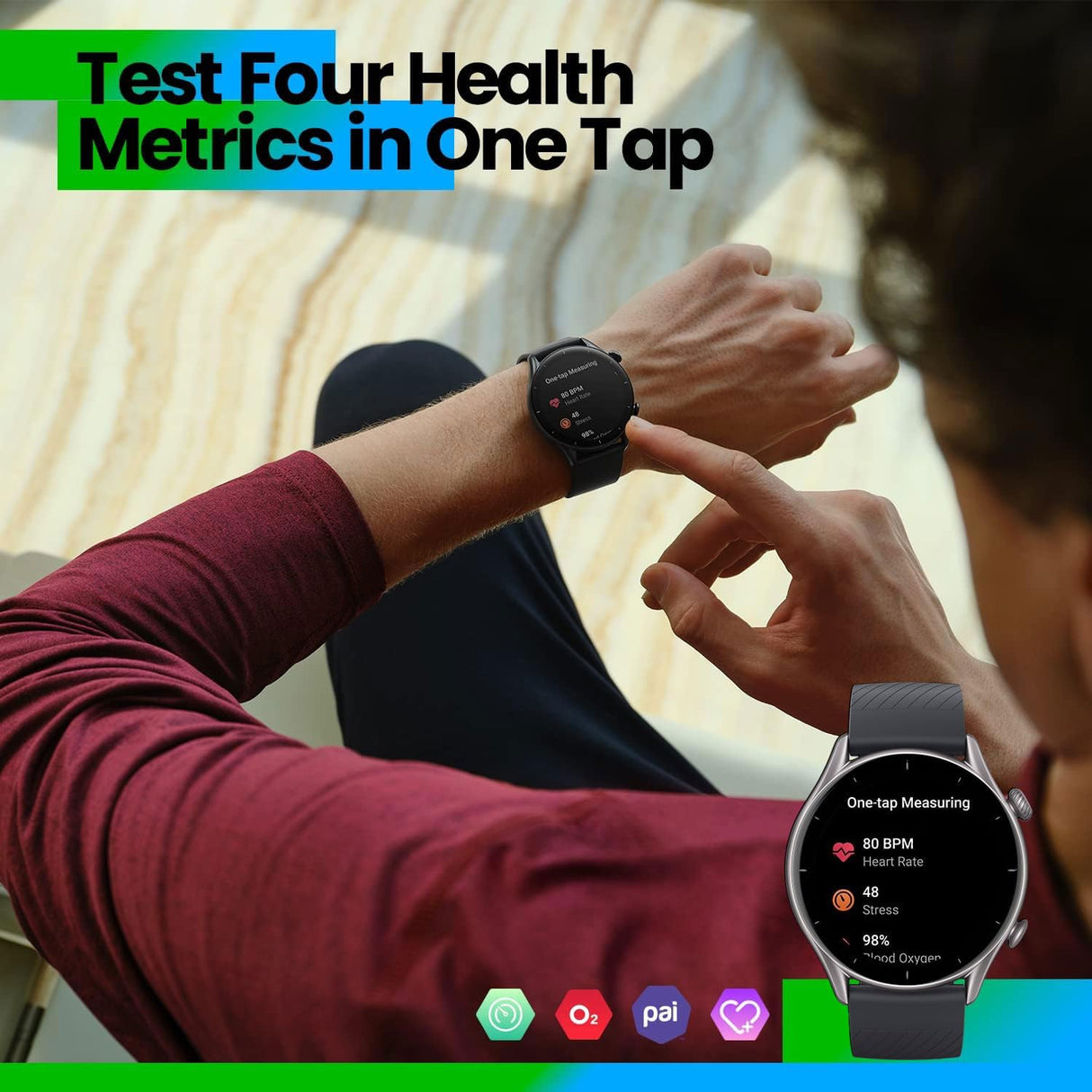 Amazfit GTR 3 46mm Smartwatch Pantalla AMOLED Reloj Inteligente Fitness GPS 150 +modos deportivos 21 días de duración de la batería Monitoreo de salud Alexa integrado Zepp OS Sistema 5 ATM