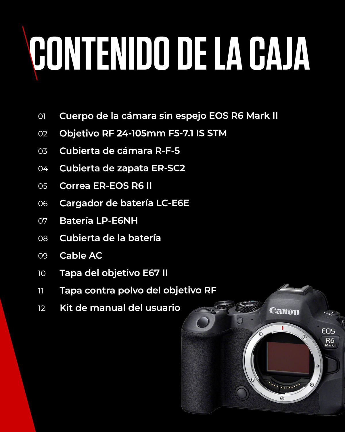 Canon EOS R6 Mark II | Cámara Mirrorless Full Frame | 24,2 MP, 40 fps, Vídeo 4K, Dual Pixel AF II, Wi-Fi y Bluetooth | Cámara para Baja Iluminación | + RF 24 105mm f 4 7.1 IS STM