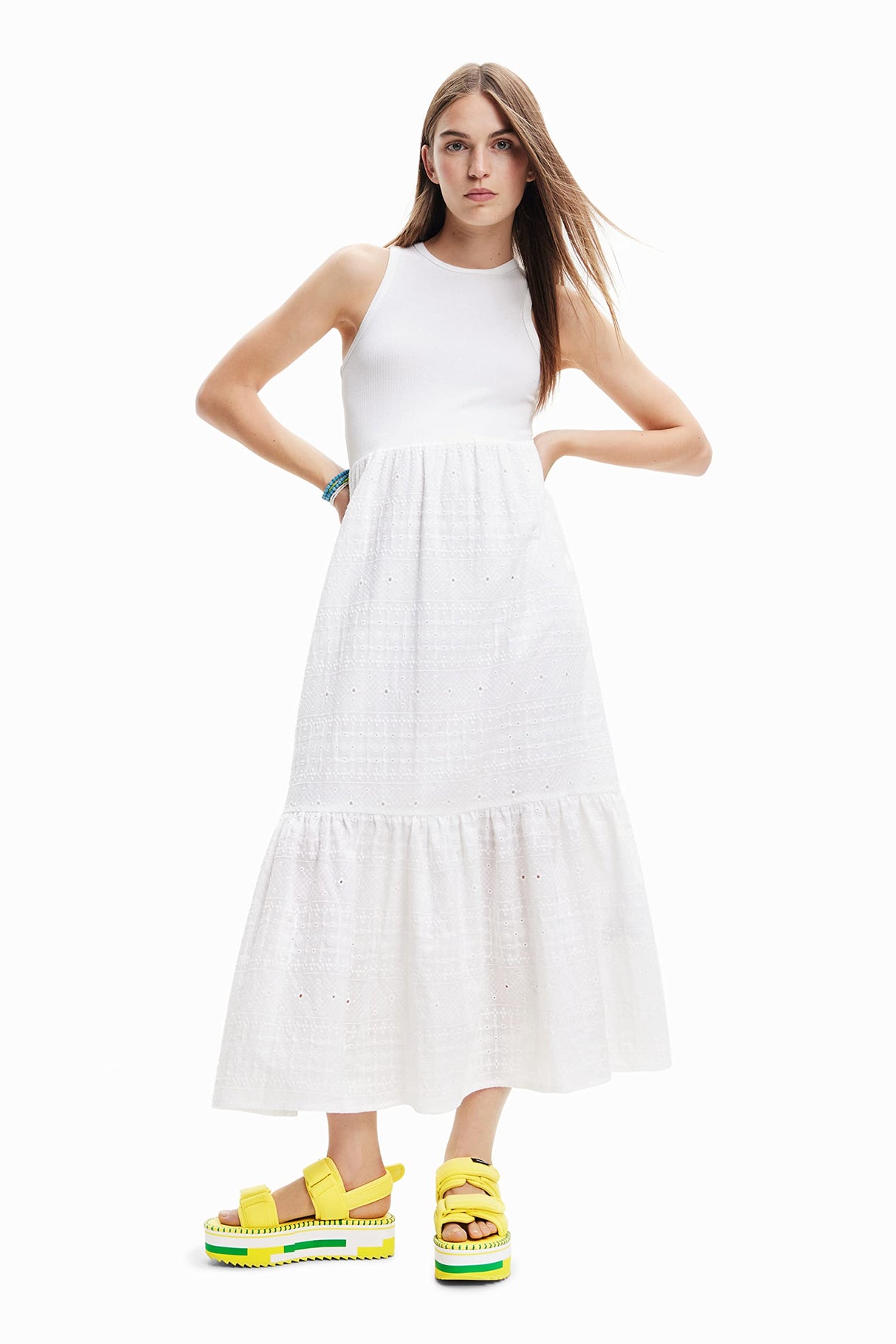 Desigual Vest_Lourdes 1000 Vestido, Blanco, L para Mujer