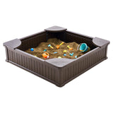 VEVOR Caja de Arena con Tapa Areno de HDPE Cuadrado de 1235 x 1235 x 315 mm con 4 Asientos en Las Esquinas y Revestimiento Inferior para Niños de 3 a 12 Años para Patio al Aire Libre, Parque, Marrón