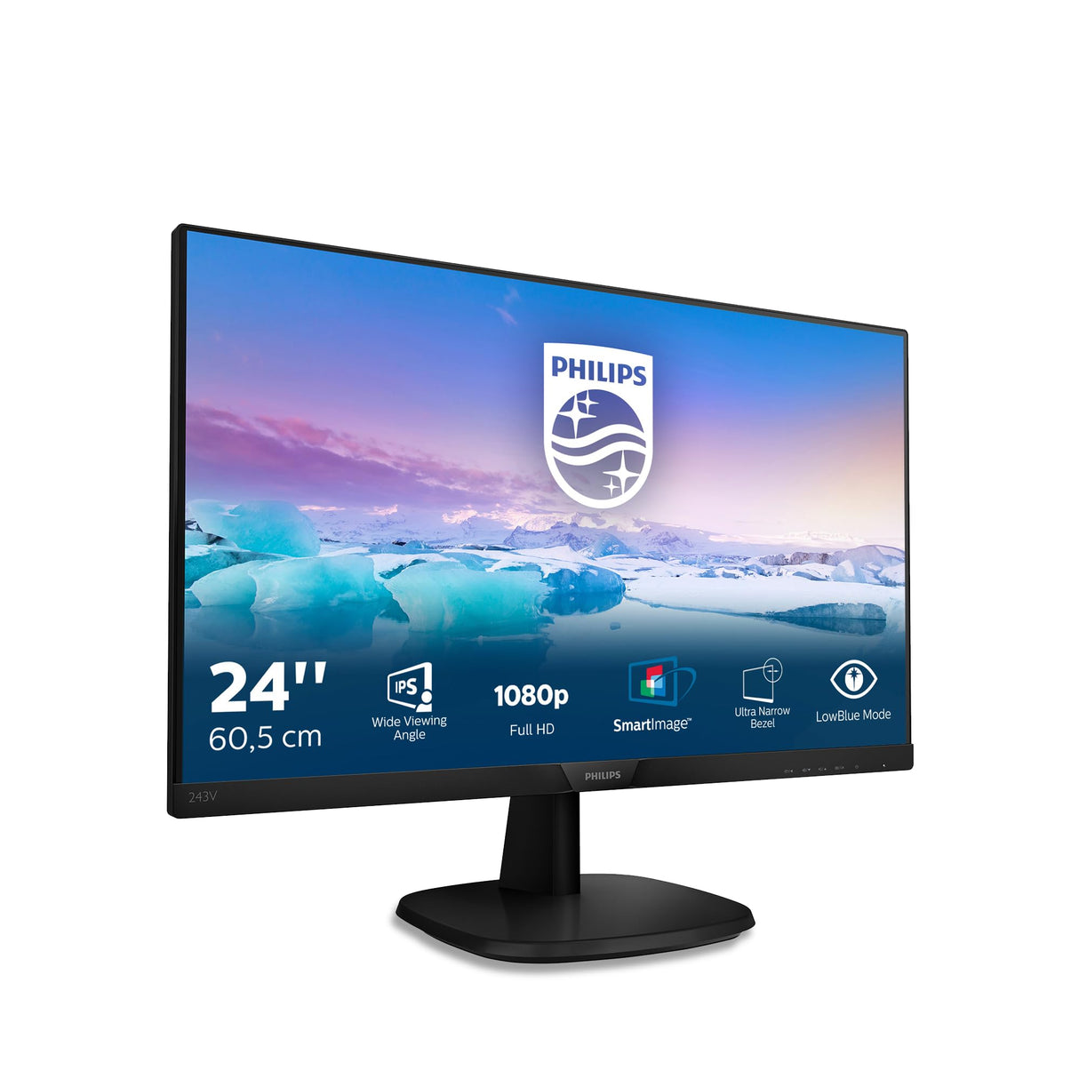 Philips 243V7QJABF Monitor 24 Pulgadas FHD, 75Hz, IPS, 4 ms GtG, Altavoces (1920x1080, 1x HDMI, 1x DP), Negro