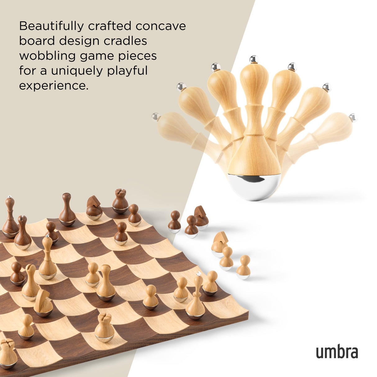 Umbra Wobble Juego de ajedrez de madera, Nogal