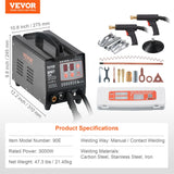 VEVOR Soldador por Puntos y Extractor de Abolladuras 3 kW Kit de Reparación de Abolladuras con Soldador de Pernos con 2 Pistolas de Soldadura 7 Modos Máquina de Reparación de Abolladuras para Autos