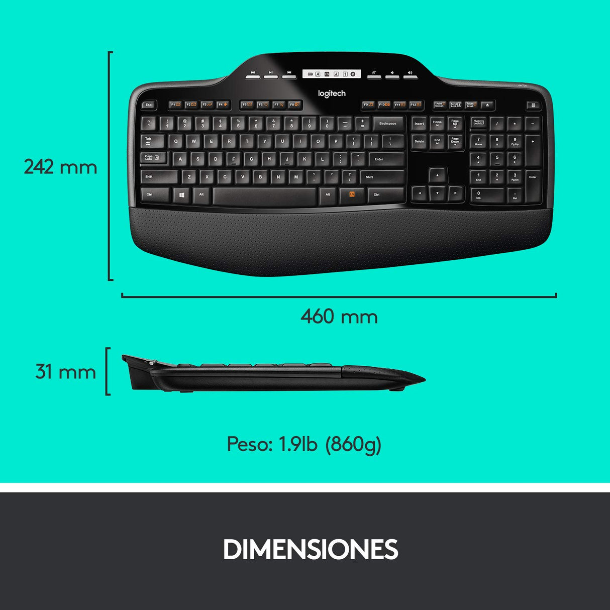 Logitech MK710 Combo Teclado y Ratón Inalámbrico para Windows, Conexión Inalámbrica 2,4 GHz, Teclas Multimedias, Batería de 3 Años, PC/Mac, QWERTY Español, color Negro