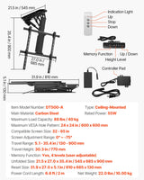 VEVOR Soporte para TV de Techo motorizado, Marco Soporte para TV Dimensiones de 813 a 1651 mm, Marco Porta televisión Plegable Ajustable con VESA máx. 60 x 60 cm, Carga máx. 40 kg