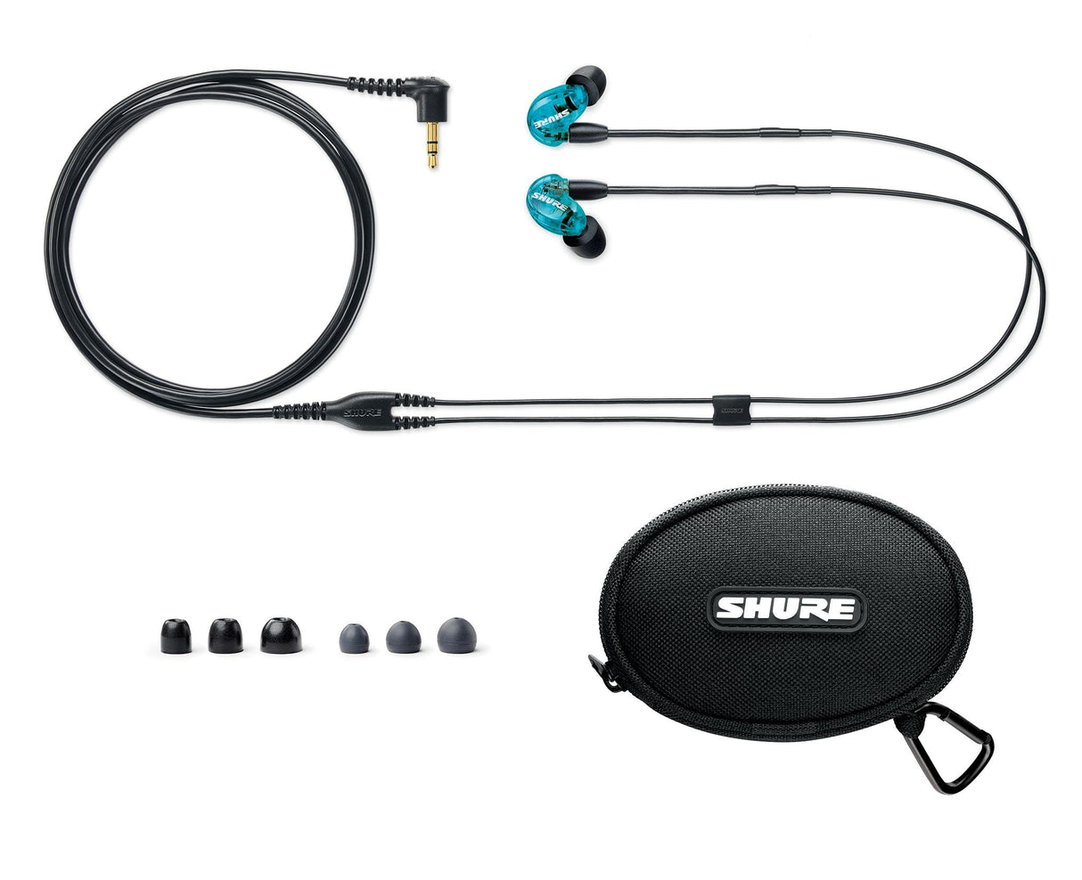 Shure SE215SPE-EFS - Auriculares Profesionales con cable sobre la oreja, aislamiento de sonido con microtransductor dinámico, sonido detallado con bajos profundos, cable de 3.5 mm, Azul