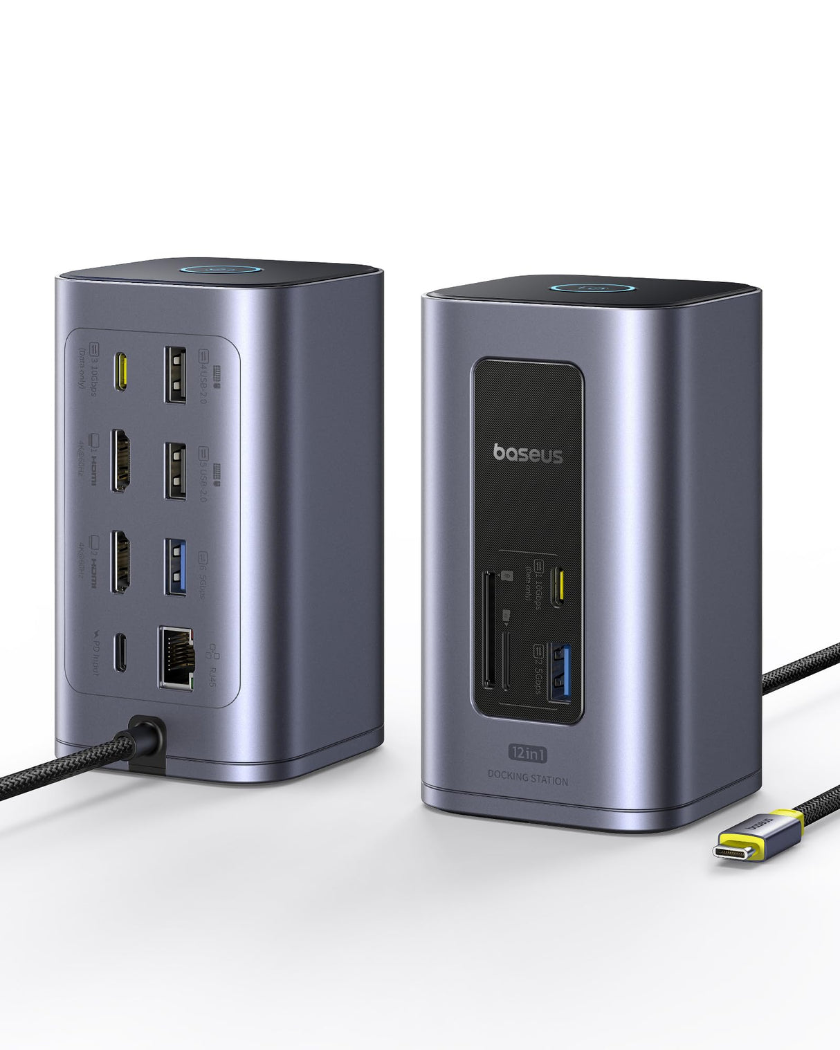 Baseus Docking Station, Nomos Air 12 in 1, Estación de Acoplamiento 2 Monitores con 2 * 4K HDMI, USB-A/C 10Gbps, Ethernet 1 Gbps, 100W PD, HUB USB C para Laptop DELL/HP/Lenovo/ASUS/Acer/Mac