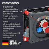 Brennenstuhl Carrete de cable de construcción profesional KD 3200 C7 con enchufe CEE, 2 enchufes CEE y 1 toma de corriente con conexión a tierra (cable de 30 m en negro, exterior permanente, fabricado