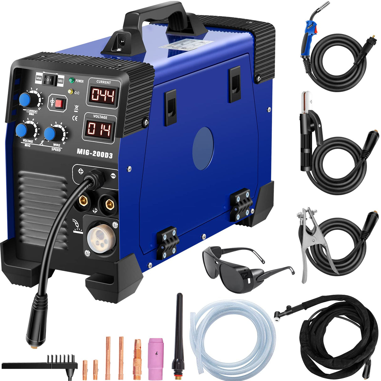FlowerW Soldadora Inversora, Multifunción Combo 3 en 1 Soldadora MIG, TIG y STICK/MMA, 1 Fase 220 V +/- 10% 20-200 a IP21S, Azul