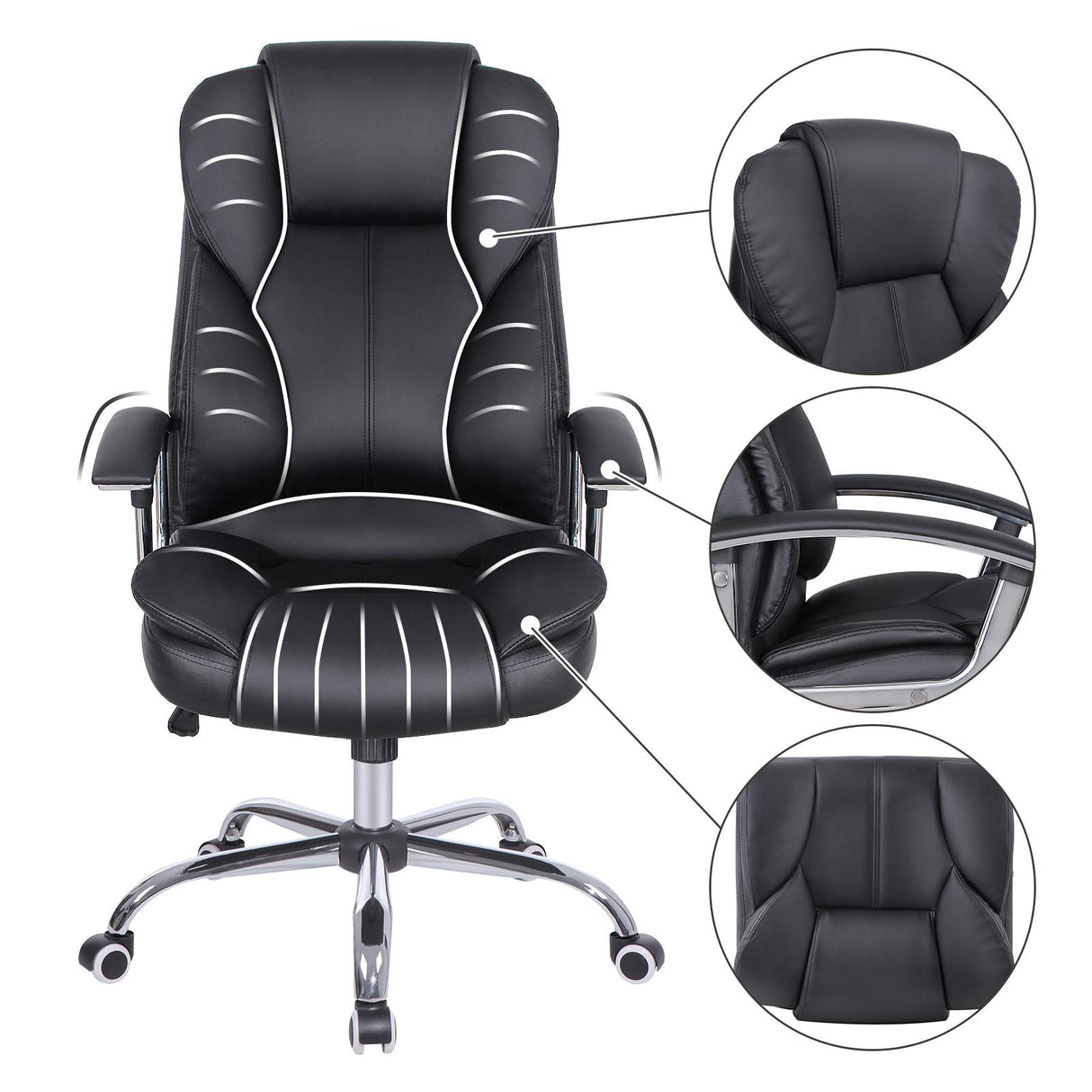 SONGMICS Silla de Oficina, Silla de Escritorio, Silla de Juego con Reposabrazos, Silla de Ordenador, Silla Ejecutiva, Altura Ajustable , para Estudio, Negro Tinta OBG57B