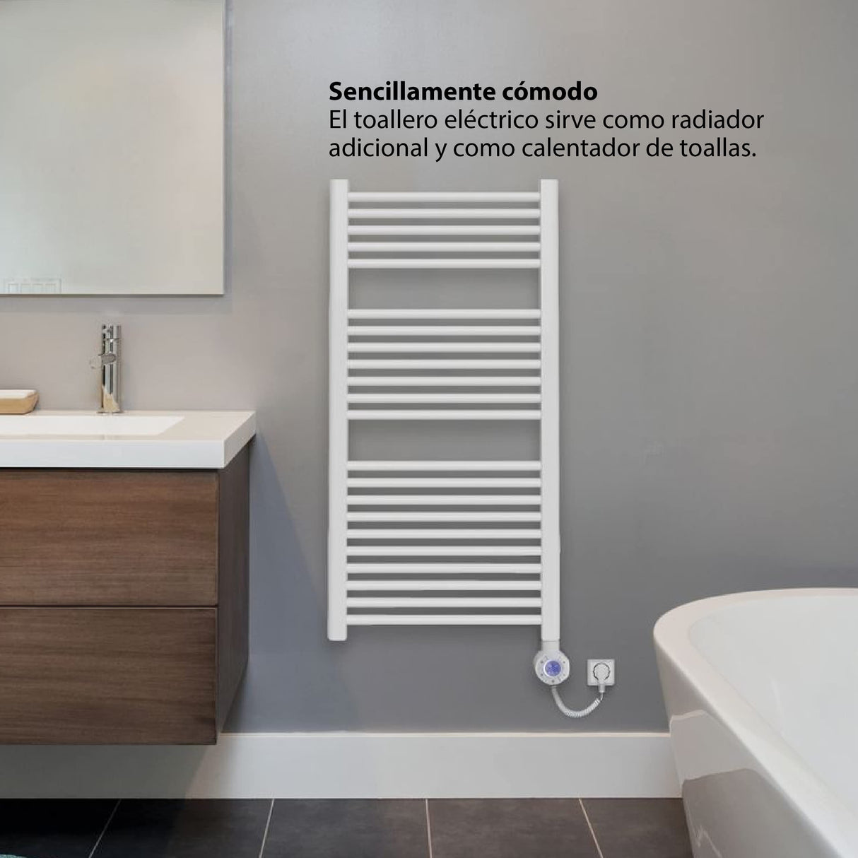 Bosch - Heat Radiator 4500 - Radiador de baño eléctrico, tamaño 1110x500 mm, 500 vatios, con toallero y termostato integrado, color blanco