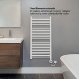 Bosch - Heat Radiator 4500 - Radiador de baño eléctrico, tamaño 1110x500 mm, 500 vatios, con toallero y termostato integrado, color blanco