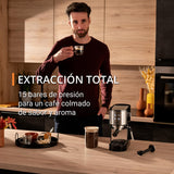 Krups Virtuoso Essential - Cafetera espresso 15 bar, acero inox negro, diseño compacto y elegante, parada automática, espresso y cappuccino, Thermoblock, boquilla de vapor, incluye cuchara, XP4418