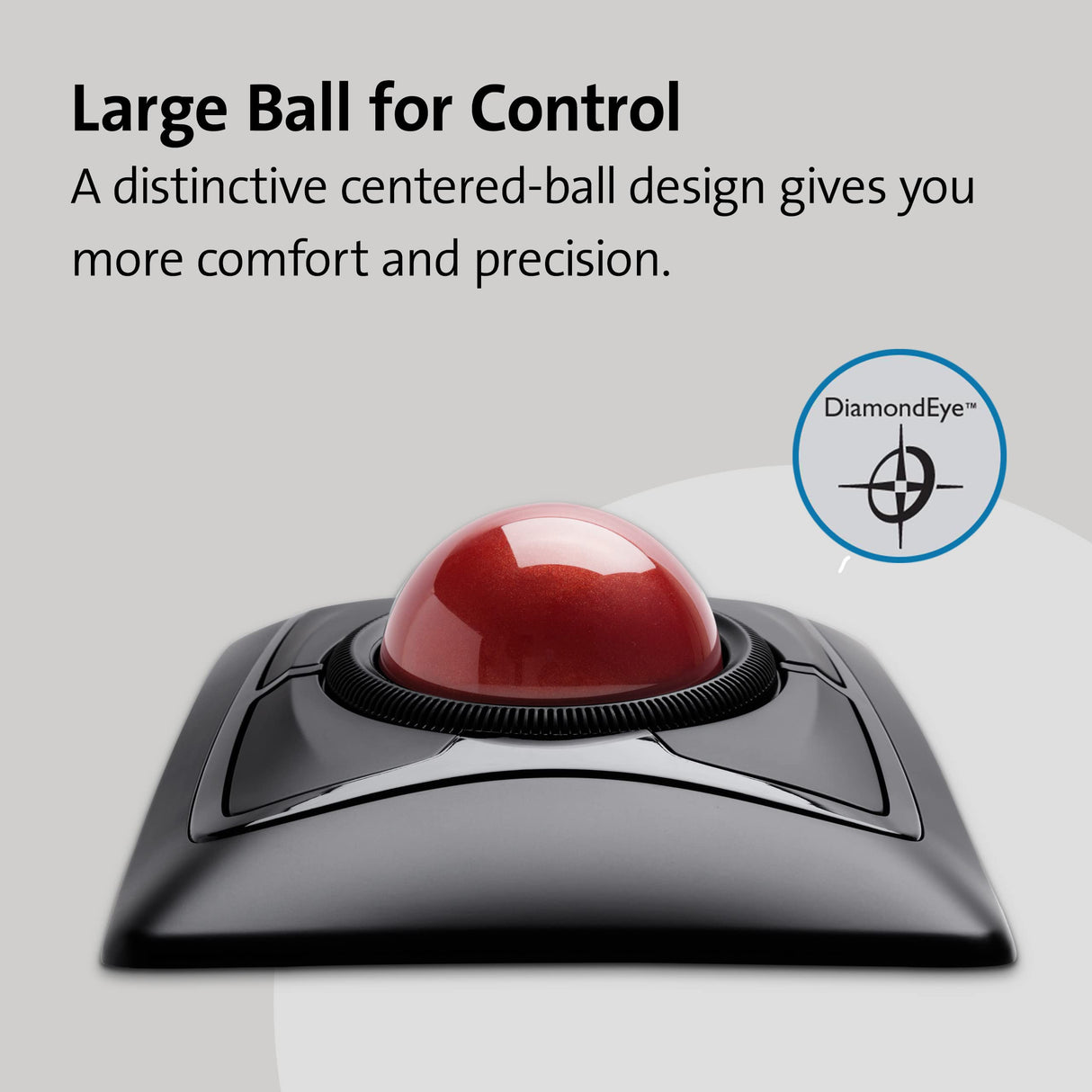 Kensington K72359WW - Trackball Expert Mouse Inalámbrico, Bluetooth o USB, 4 Botones Programables, con Seguimiento Óptico DiamondEye, Ambidiestro, Reposamuñecas Extraíble, Scroll Ring, Rojo, 55 mm
