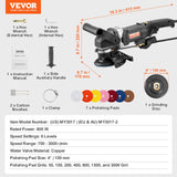 VEVOR Pulidora Húmeda de 800 W con 6 Velocidades Variables y 7 Kits de Pulido, para Mármol, Granito, Piedra, Roca, Baldosas, Equipada con un Interruptor GFCI(700-3000 RPM), 415 x 170 x 220 mm