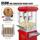 VEVOR Máquina para Hacer Palomitas de Maíz con Carrito, 850 W, Hervidor de 8 oz Que Prepara 48 Tazas por Tanda, con Vidrio Templado, Incluye 4 Palas, Estilo Cine, Color Rojo, 610 x 410 x 1395 mm