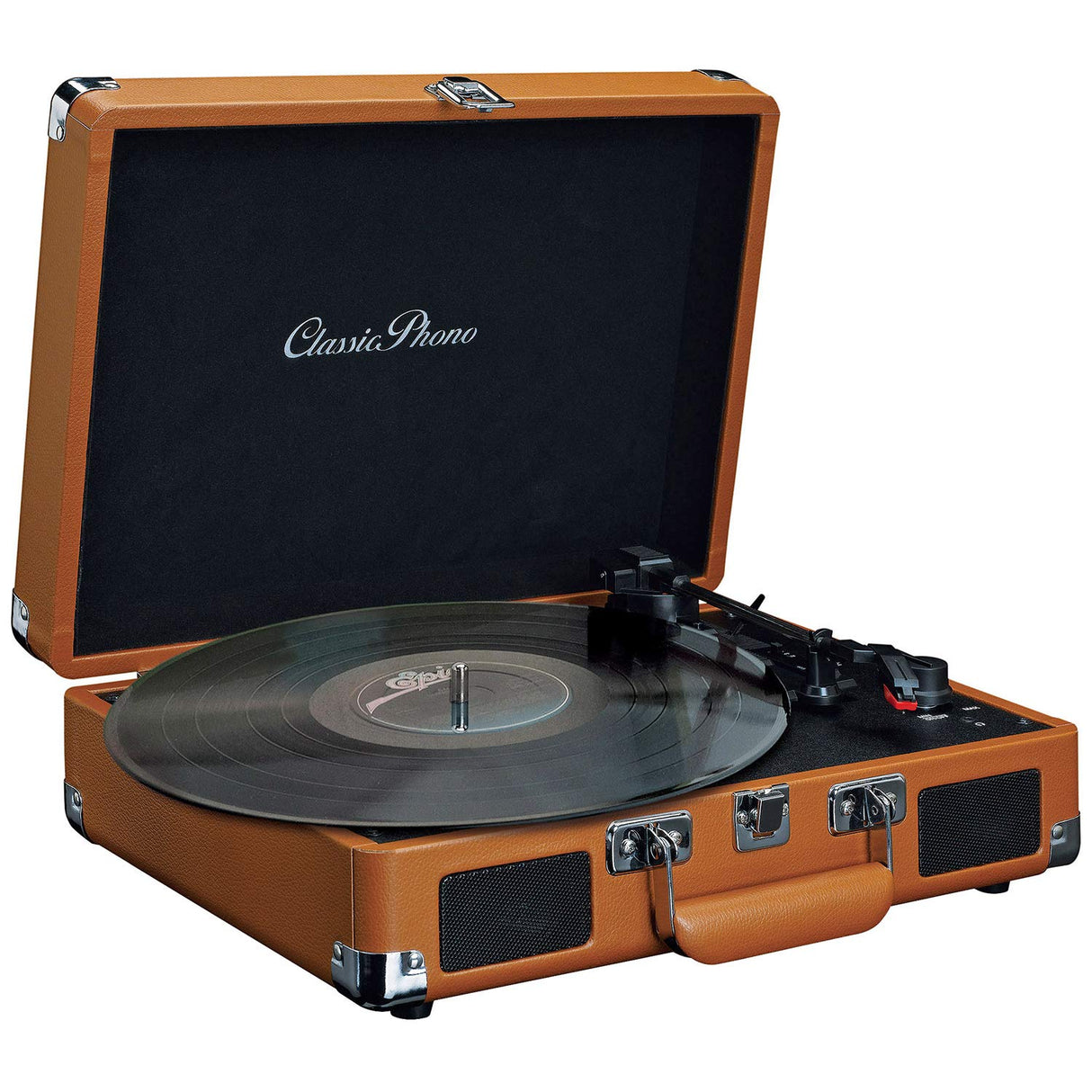 Classic Phono TT-10BN - tocadiscos de maleta con altavoces - función de apagado automático - 3 velocidades - transmisión por correa - AUX - salida de línea - marrón