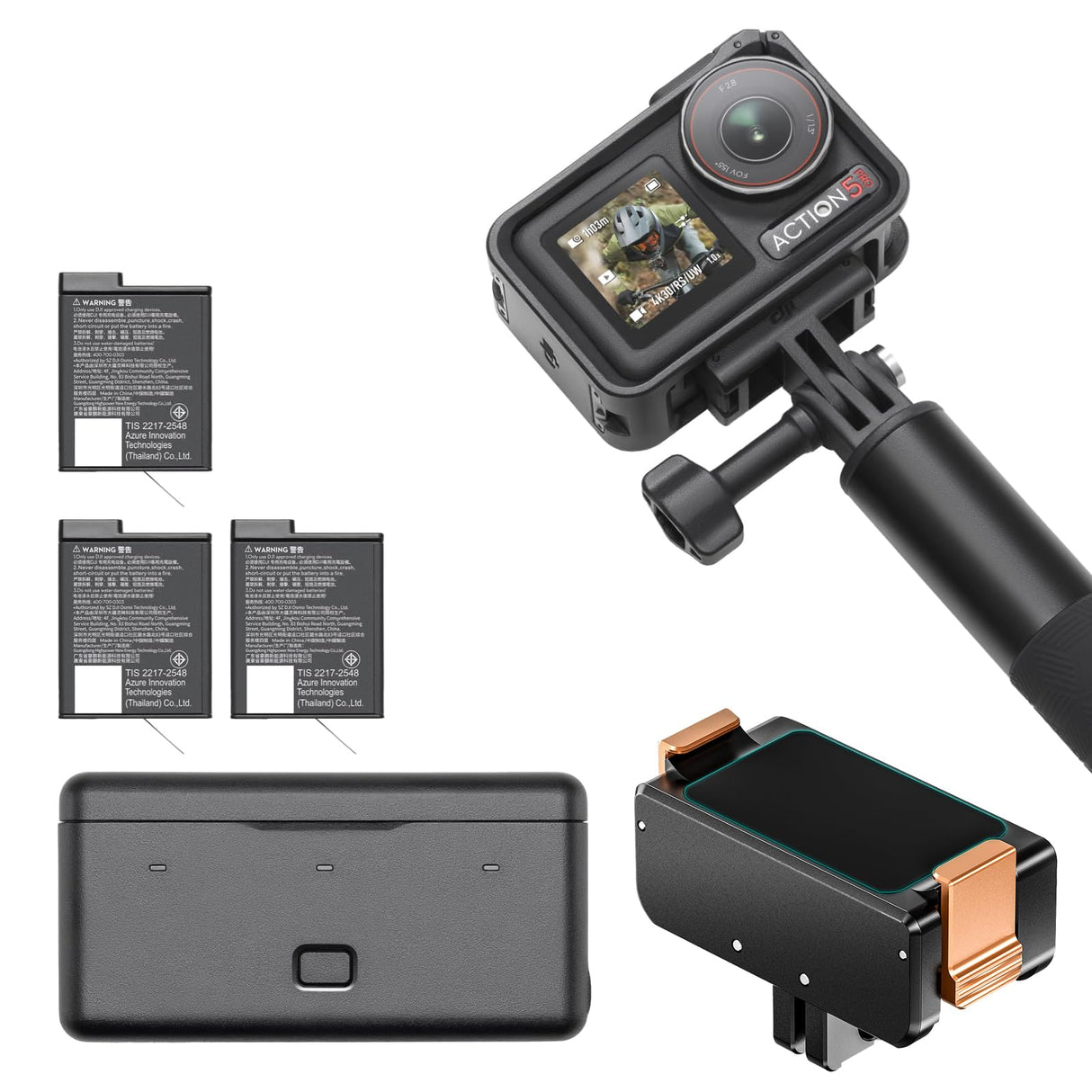 DJI Osmo Action 5 Pro Adventure Combo con soporte magnético, cámara de acción 4K con sensor de 1/1,3 pulgadas, duración de batería de 12 horas con 3 baterías, estabilización, dos pantallas táctiles