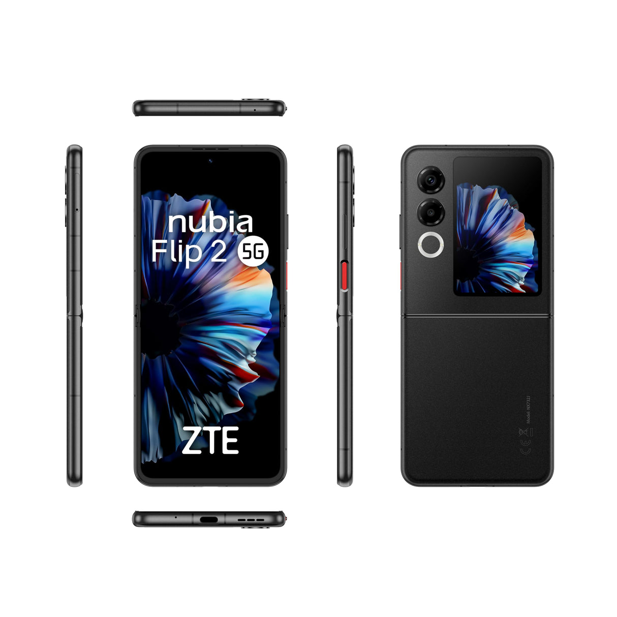 ZTE Nubia Flip 2 5G, Smartphone Plegable con IA, 8GB+256 GB, Pantalla FHD+ AMOLED 6,9" 120Hz, Cámara 50MP, Batería 4325mAh, Carga Rápida 33W, Android 14, Incluye Funda, Negro