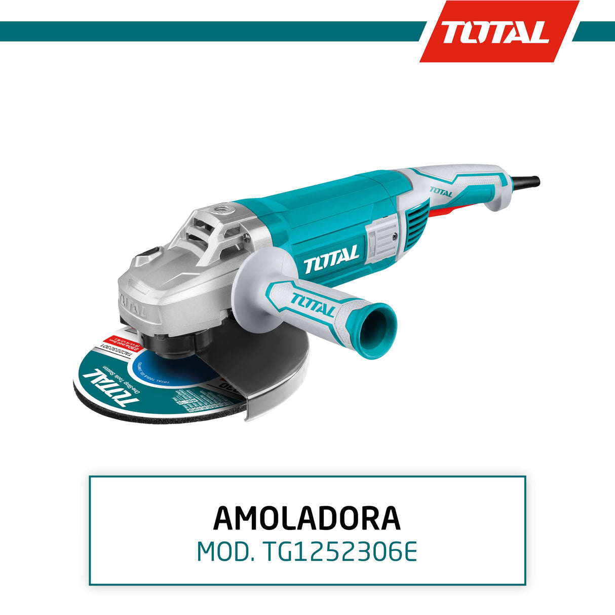 TOTAL - Amoladora Angular de Cable con Potencia de 2400 W - Disco de 230 mm - Velocidad de 6300 rpm - Incluye Empuñadura Extra para Mejor Agarre y Juego de Escobillas