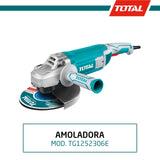 TOTAL - Amoladora Angular de Cable con Potencia de 2400 W - Disco de 230 mm - Velocidad de 6300 rpm - Incluye Empuñadura Extra para Mejor Agarre y Juego de Escobillas