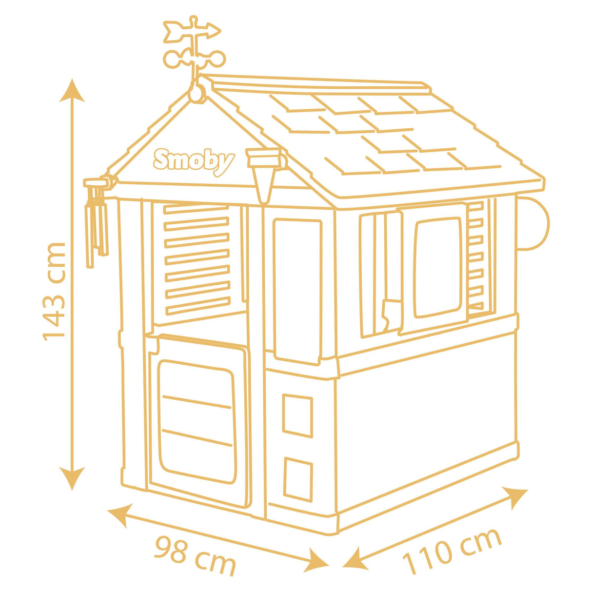 Smoby- Casa 4 Estaciones- para Aprender sobre Las Estaciones, Carillón de Viento, Veleta, Pluviómetro y Tablero Didáctico, A Partir de 2 años, Medidas: 102,7 x 121,8 x 143,4 cm (7600810731)