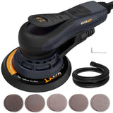 Lijadora orbital 2,5 mm sin escobillas 350W MAXXT, Lijadora electrica 150mm 4000-10000RPM-(6 velocidades ajustables) Freno automático-2s, conexión de tres núcleos y 10 hojas de papel de lija