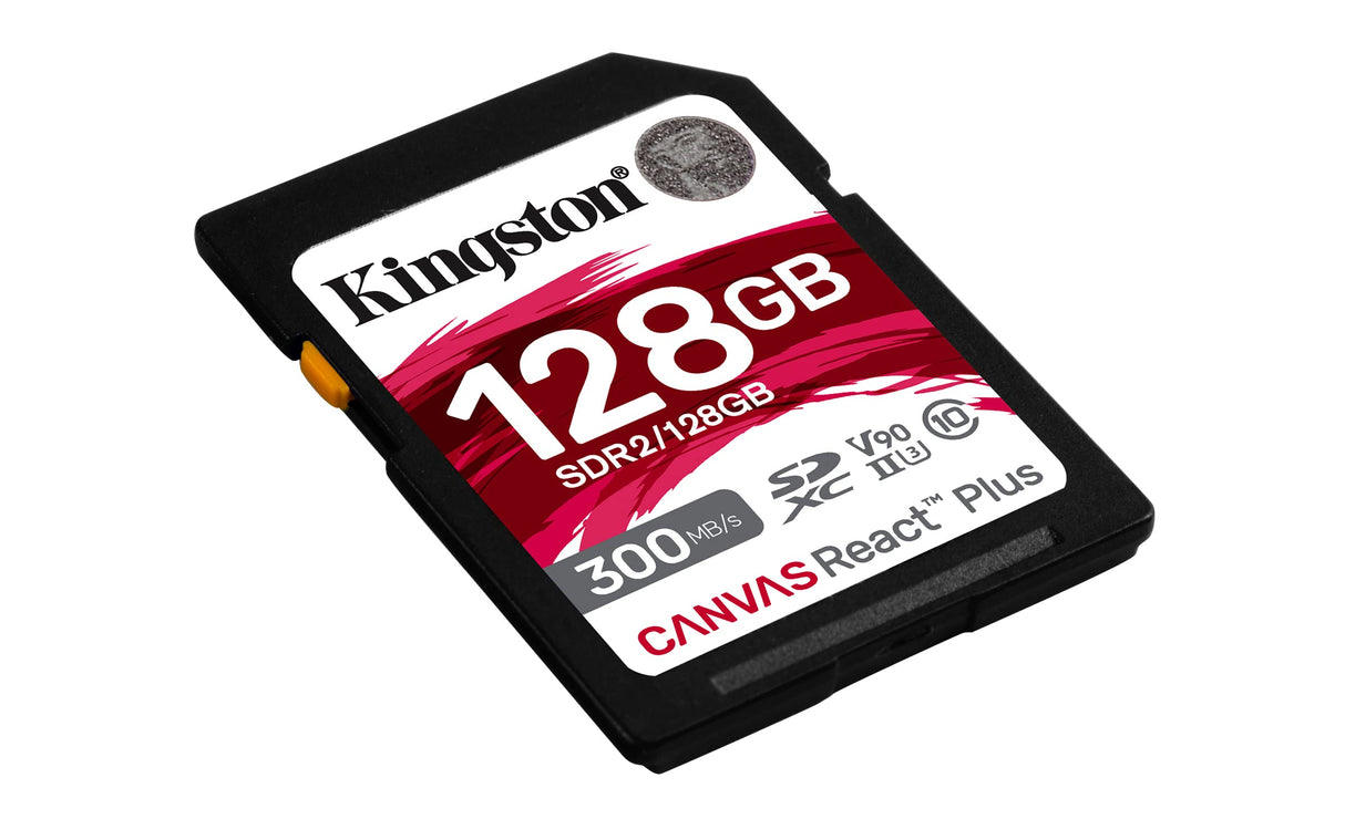 Kingston Tarjeta de memoria SDXC Canvas React Plus de 128 GB UHS-II 300R/260 W U3 V90 para Full HD/4K/8K, SDR2/128 GB