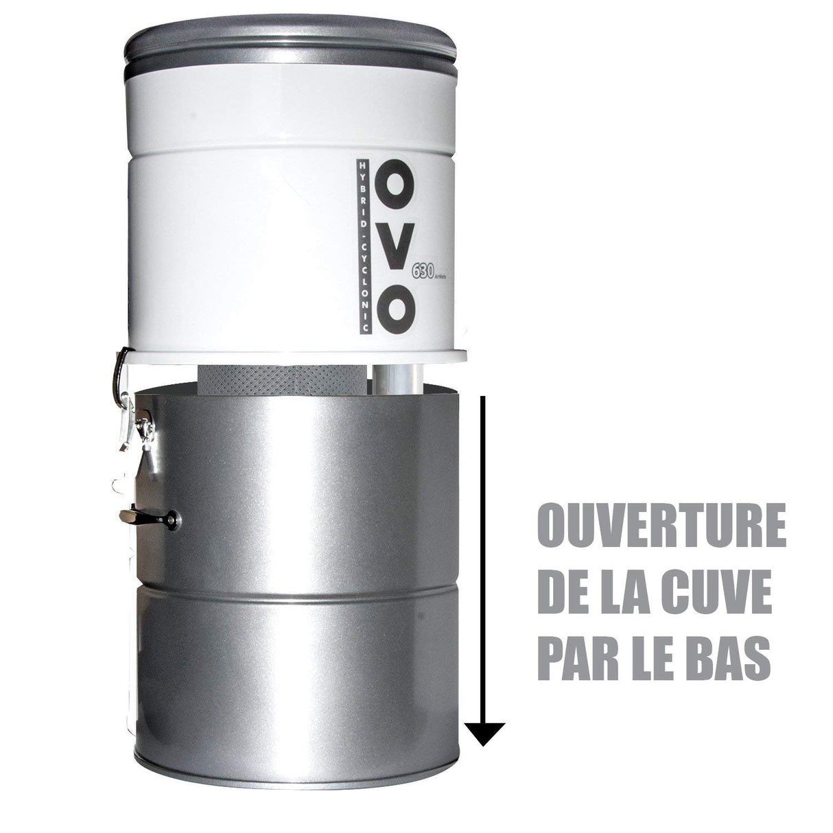 OVO - Aspirador centralizado 630 AirWatts 25 litros - Succión centralizada hasta 250 M2 - Nuevo, existente, renovación - Garantía de 10 años, Gris