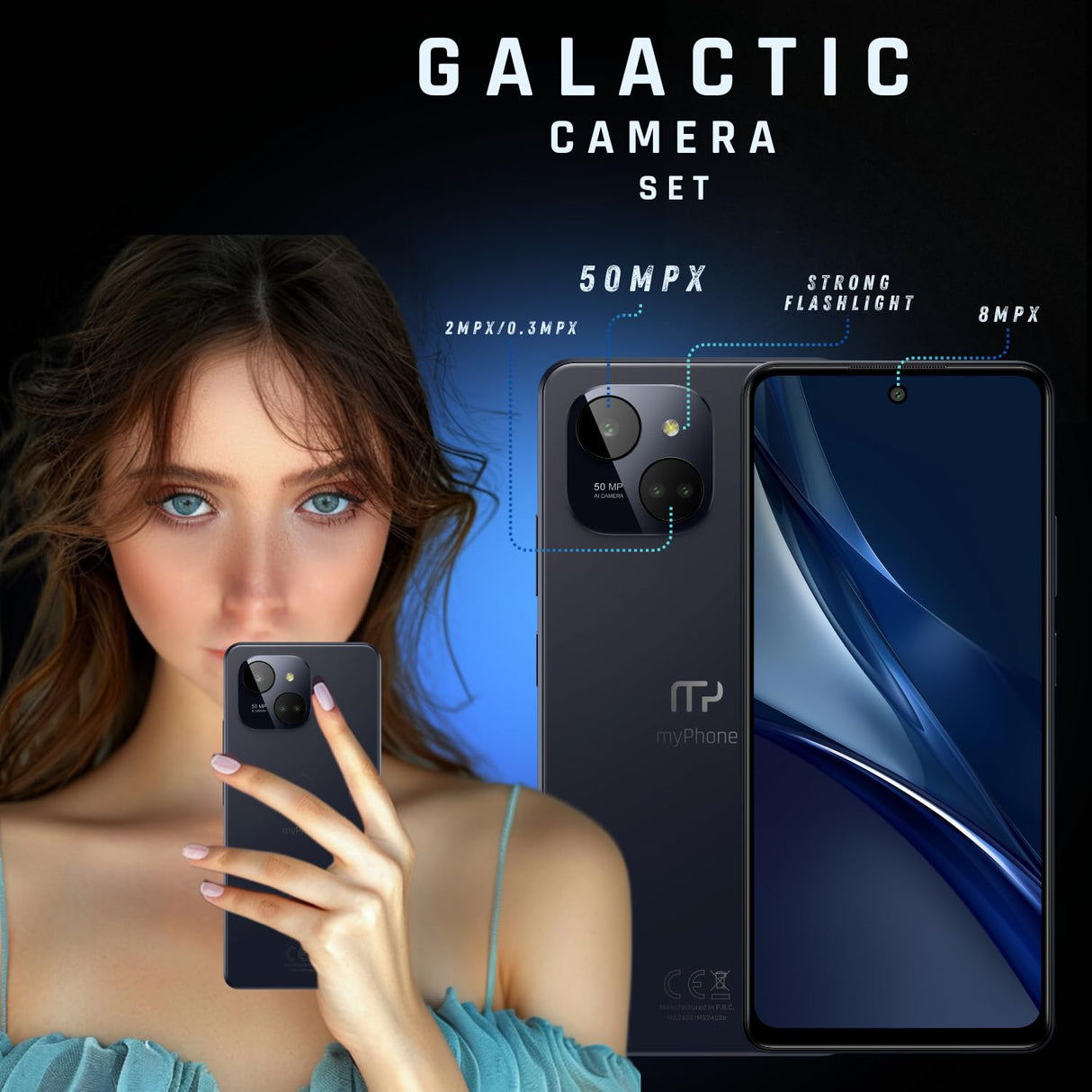 Limitiertes schlankes und Elegantes Smartphone NFC-Funktion ohne Vertrag myPhone N23 Plus 5G Midnight Blue + Akku 5000mah Kamera 50mpx, FHD+ Display 256 GB, bis zu16GB RAM Android 14. 6'78 Zoll