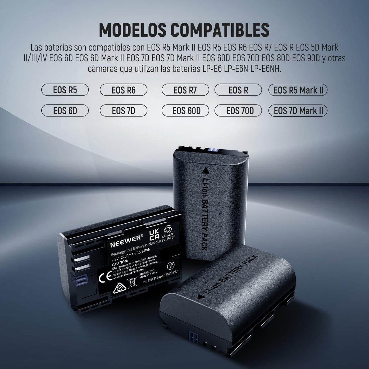NEEWER Paquete de 3 2200mAh LP-E6P/LP-E6NH/LP-E6N Baterías Repuesto & Cargador Triple USB,Compatible con Canon EOS R5 Mark II EOS R5 EOS R6 EOS R7 EOS R 5D II III IV 6D 6D II 7D 7D II 60D 70D 80D 90D