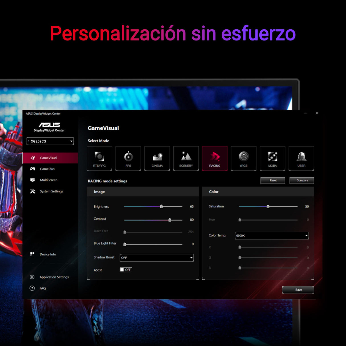 ASUS ROG Strix XG259CS - Monitor Gaming USB Tipo-C de 24.5 Pulgadas, 1920x1080, 180Hz, 1ms (GTG), Fast IPS, ELMB Sync, G-Sync, Soporte para trípode, DisplayWidget Center