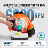 VEVOR Soplador de Hojas de Gas 79 CC Soplador de Nieve de Mochila 2 Tiempos con Tanque de Combustible 3 L Volumen de Aire de 930 CFM para Cuidado del Césped, Limpieza de Hojas, Eliminación de Nieve