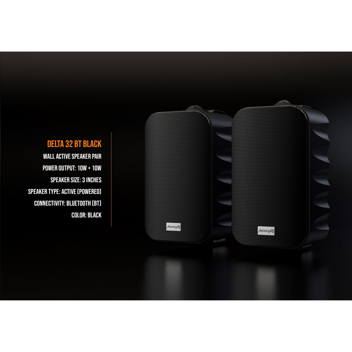 Audibax Delta 32 BT Black Pareja de Altavoces Bluetooth – Altavoces Activos de Alto Rendimiento para Pared – Compatible con Bluetooth - Alto Rango de Frecuencia (100Hz-20kHz) - Sonido Envolvente