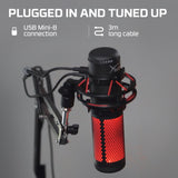 HyperX QuadCast - Micrófono de condensador USB, soporte de choque antivibración, cuatro patrones polares, filtro pop, control de ganancia, para PC, PS4, PS5 y Mac, Negro y Rojo