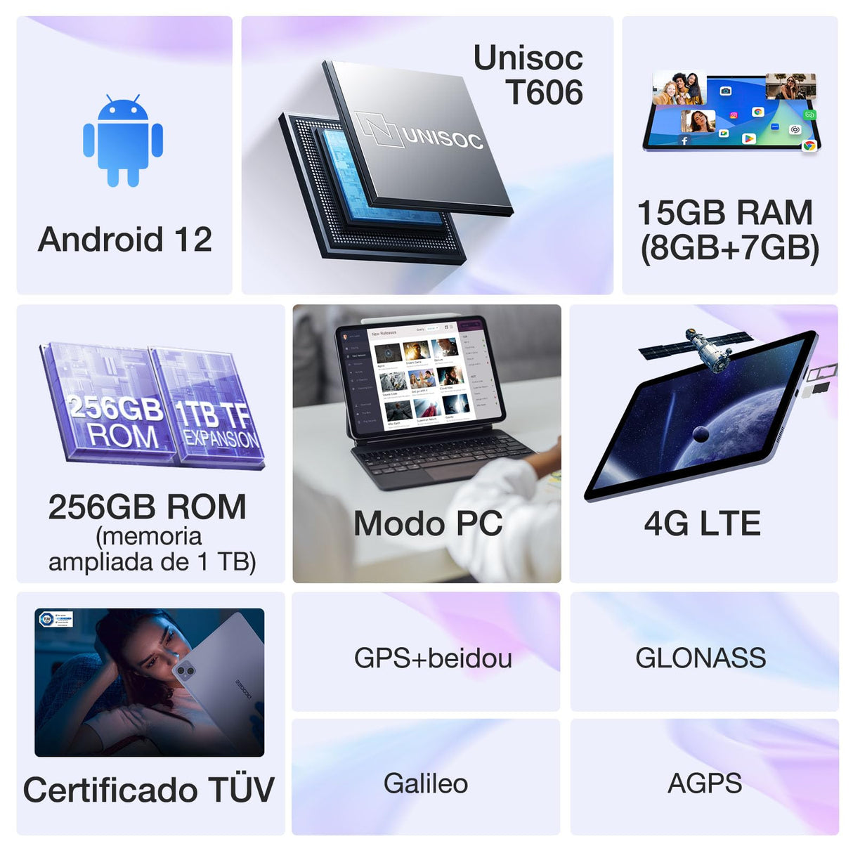 DOOGEE T10 Pro Tablet 10,1 Pulgadas FHD+ con 15GB RAM + 256GB ROM (Ampliable 1TB), Batería de 8580mAh, Octa-Core Android 12 Tablet con Dual 4G LTE, WiFi 2,4/5G, TÜV-Certificado, 13MP + 8MP, Rosa