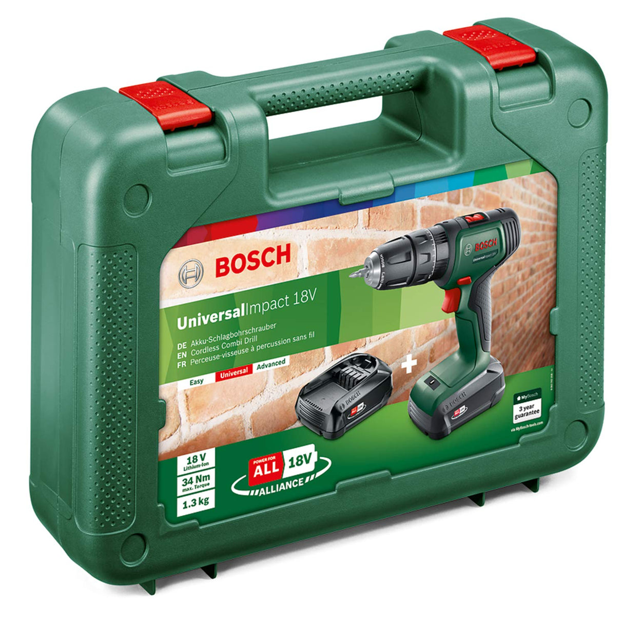 Bosch Home and Garden Martillo taladrador a batería (1 batería, sistema de 18 V, en Maletín), UniversalImpact 18 V