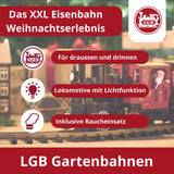 LGB – 70308 Gartenbahn Starter Set de Tren de Navidad con Locomotora y Dos vagones, ferrocarril al Aire Libre, Carril G