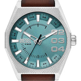 Diesel Scraper reloj para Hombre, movimiento de cuarzo con fecha a tres agujas y correa de acero o piel, 43 mm, Marrón oscuro y tono plata