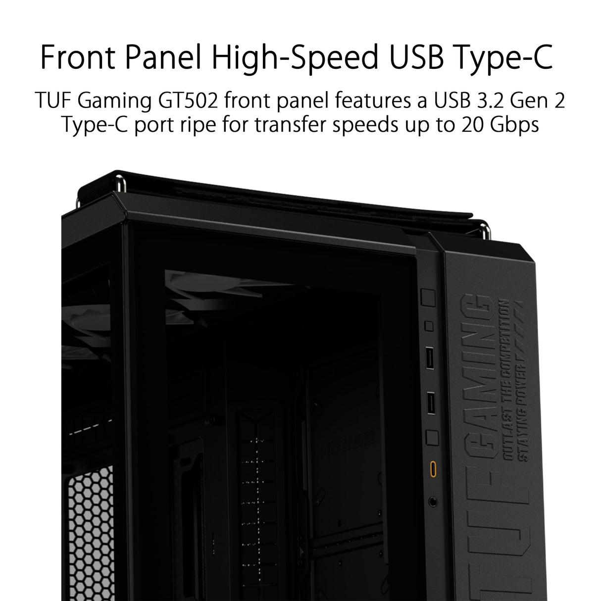 ASUS TUF Gaming GT502 Plus Black - Chasis Gaming ATX (diseño de Doble cámara, Zonas de refrigeración Independientes, Paneles Laterales sin Herramientas, USB 3.2 Gen 2 Tipo-C, Ventiladores ARGB)