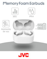 JVC HA-Z250T - Auriculares Inalámbricos con Bluetooth 5.3, 28 Horas de Batería, Certificación IPX4, Solo 5,1g de Peso, Cancelación de Ruido, 3 Pares de Almohadillas de Silicona y 2 de Espuma, Blanco