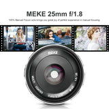 Meike Lente Gran Angular de Gran Apertura de 25 mm f/1.8 Lente de Enfoque Manual para cámaras Sony sin Espejo Emount
