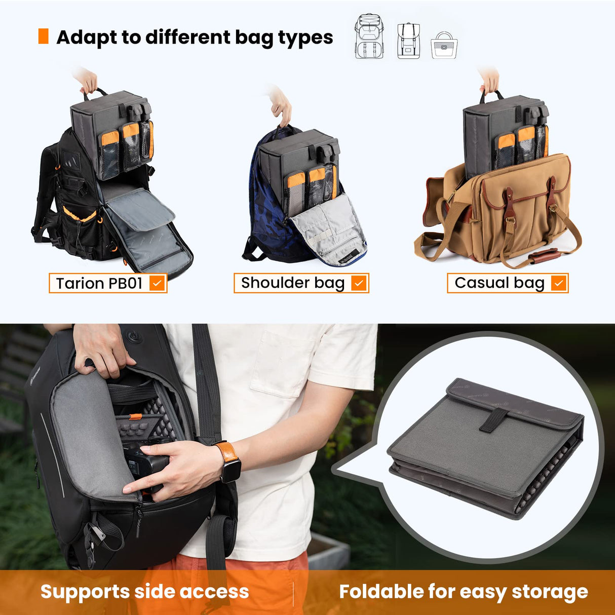 TARION ZONE Mochila para cámara Bolsa para cámara de gran capacidad con compartimento para computadora portátil de 15.6 '' Mochila profesional impermeable para fotografía