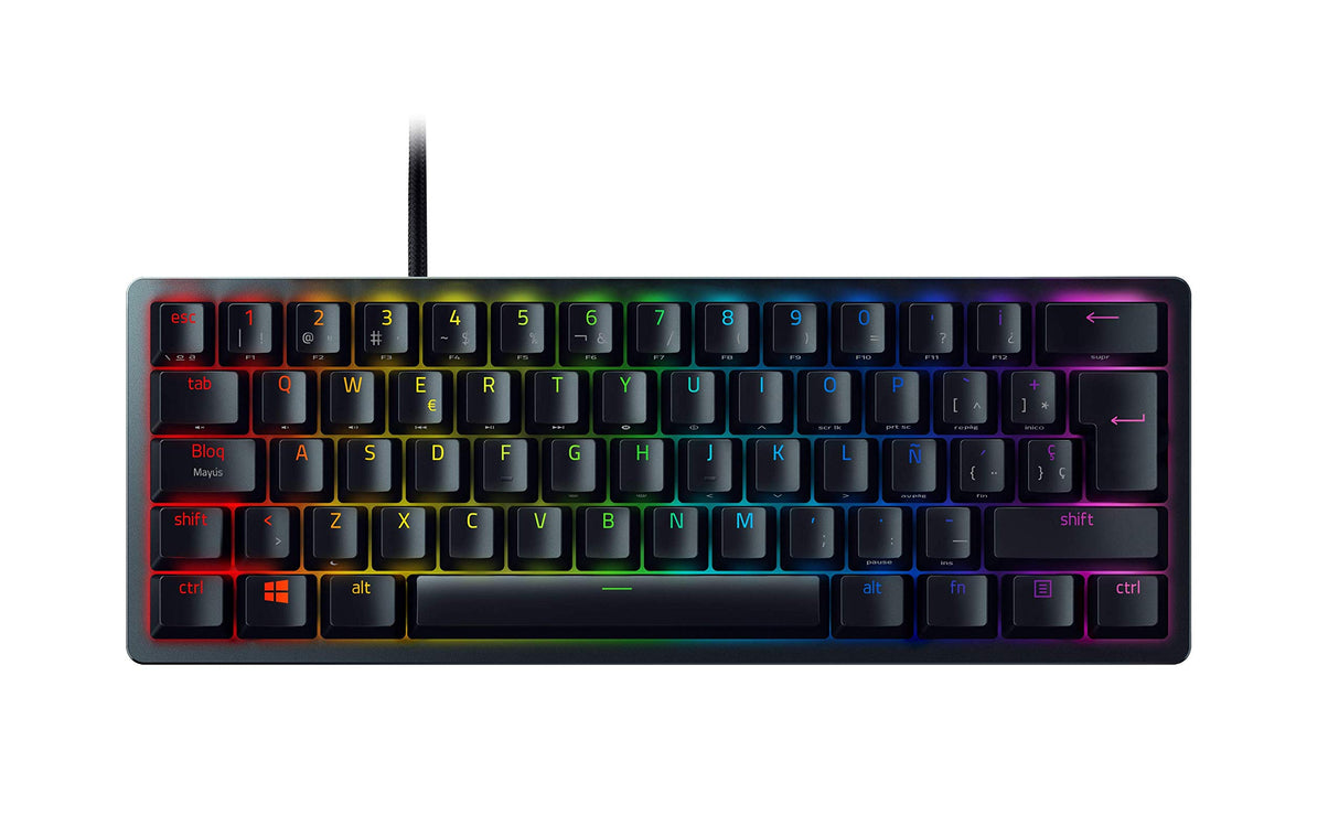 Huntsman Mini (Red Switch) - Teclado Gaming, compacto para juegos del 60% con interruptores opto-mecánicos (tapas de teclas PBT, cable USB-C desmontable) Teclado Español - Negro