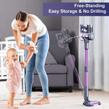 Lubluelu Aspiradora sin Cable 25000pa, Aspirador Escoba sin Cable Potente 220W Batería Extraíble 50min Aspirador con Cepillo Antienredos y 2 Filtros, para Suelos Duros Pelo de Mascota Violeta