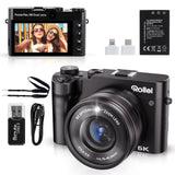 Camara Digital 5K 64MP Rollei, Powerflex X8 Dual Lens Cámara de Fotos Compacta con Zoom Óptico 8X y Pantalla Táctil de 3.6" Digicam Portátil con Doble Lente Negro, Cámara-Fotos-Digital-Camera